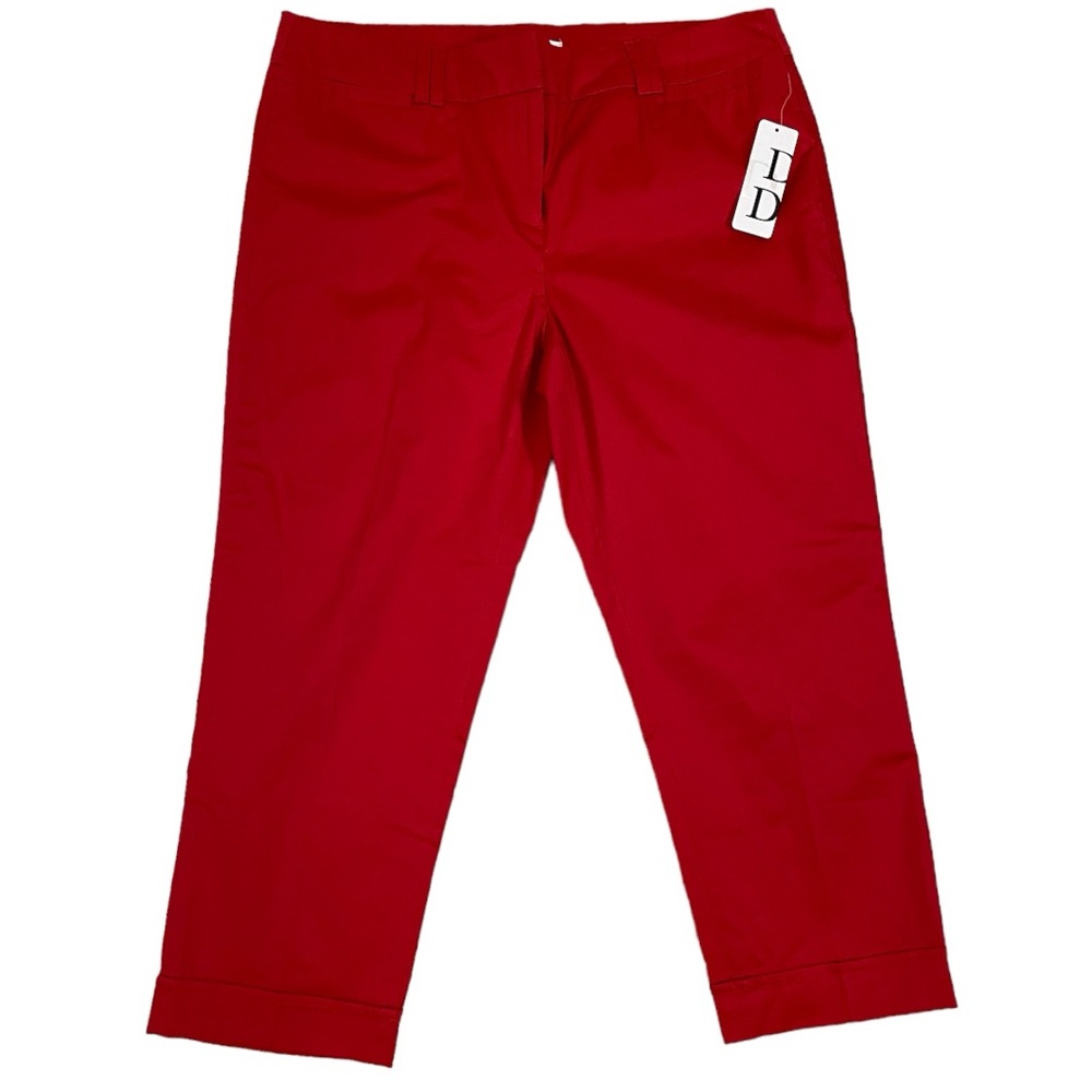 14 NWT Dalia Collection True Red Capri Pants w Folded Hem, Hook & Eye Closure‎